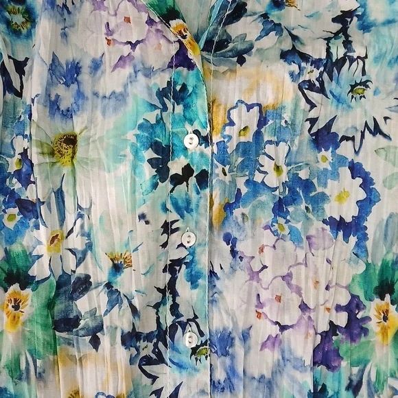 Cino La Palma Print Cotton Long Sleeve Button Down Top Size Small - Picture 3 of 6